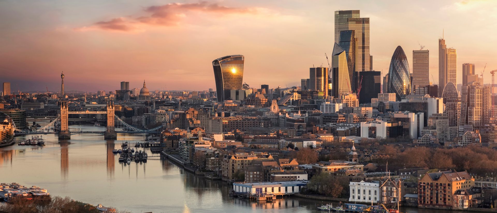The skyline of London city with Tower Bridge and financial distr